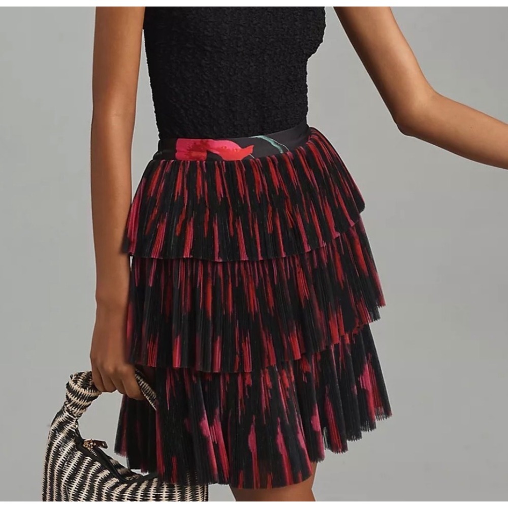 Hutch XS Tiered Mini Skirt Black Red Festive Party Holiday Frilly Whimsigoth